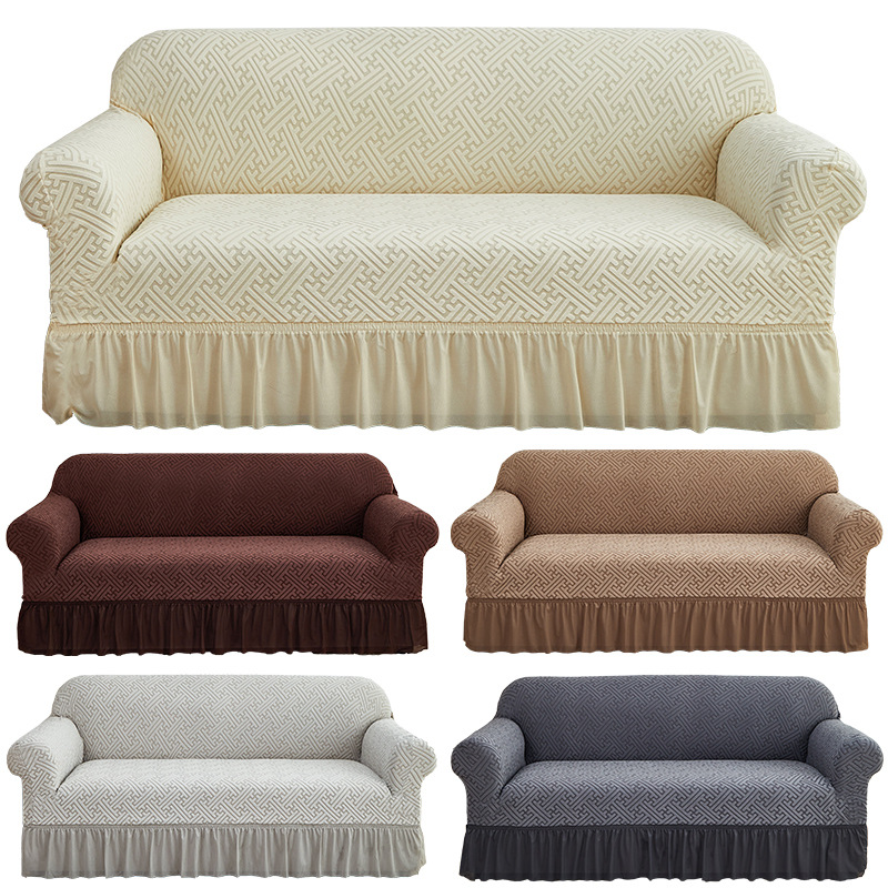 New Towel Jacquard Sofa Cover Skirt Style Elastic Sofa Cover Living Room Combination Anti-Slip Elastic Sofa Cover New Style