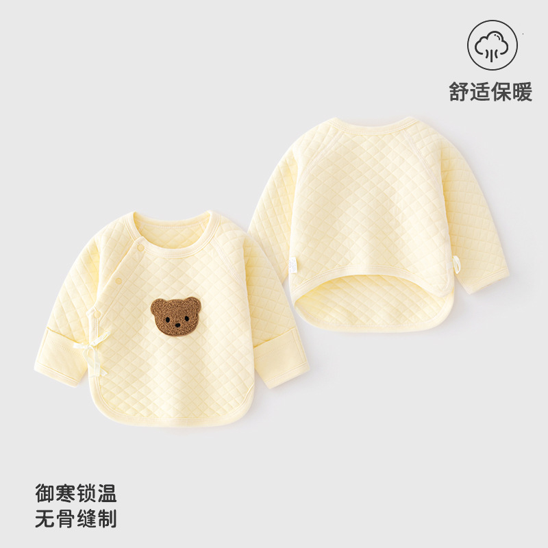 Baby thermal half-back blouse, spring, autumn and winter, cotton-padded seamless kimono-style dress, newborn baby cotton-padded clothes, thin cotton top.