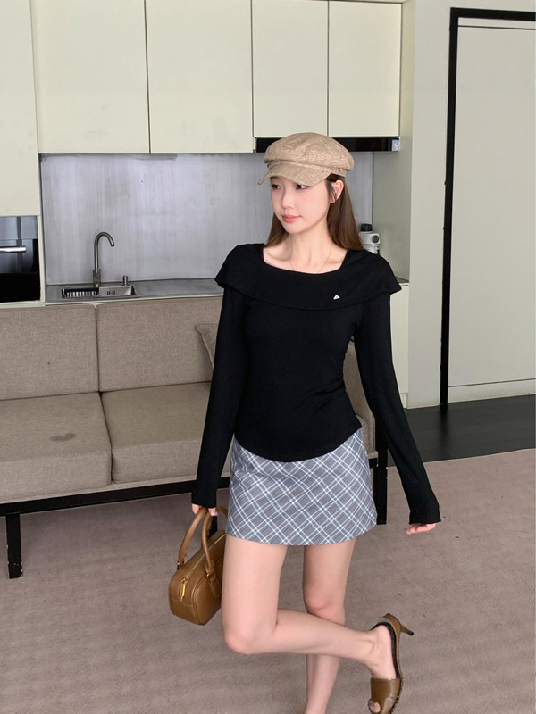 2025年秋装新款胖mm大码女甜美设计感荷叶边方领长袖上衣|undefined