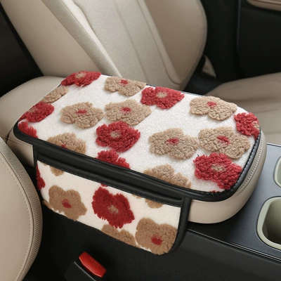Car Armrest Box Mat Sweet: Armrest box pad - red-storage-bag