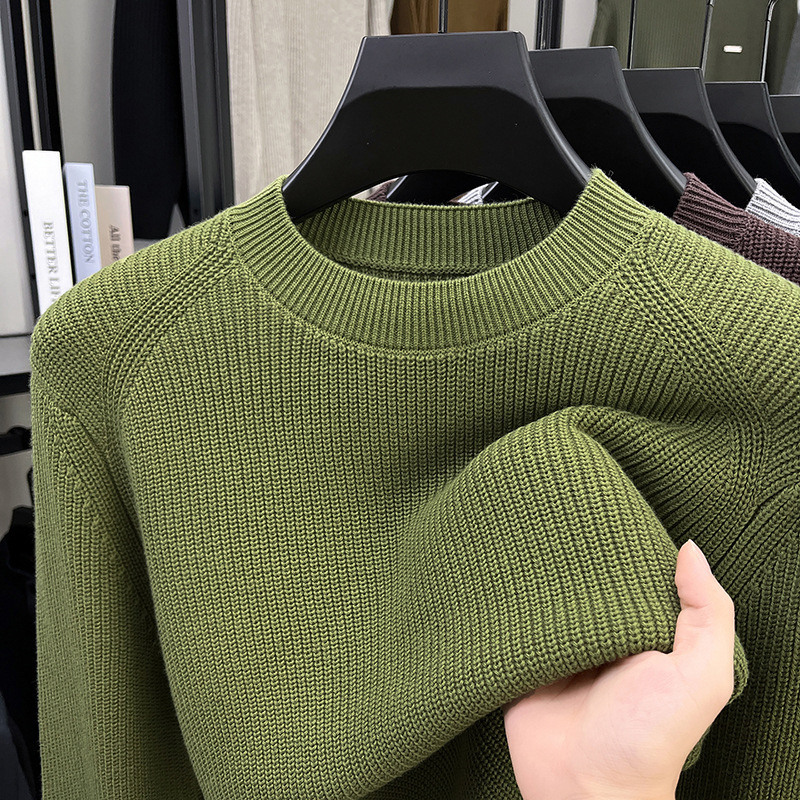 2025 New Autum Men's Round Neck Knitwear Pure Color Fashionable Casual Long-Sleeved Knitwear Pure Cotton Men's Bottoming Shirt