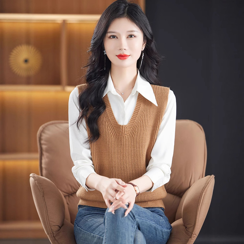 针织马甲女款2025新款秋季时髦洋气V领背心毛衣外搭叠穿欧货马夹|undefined