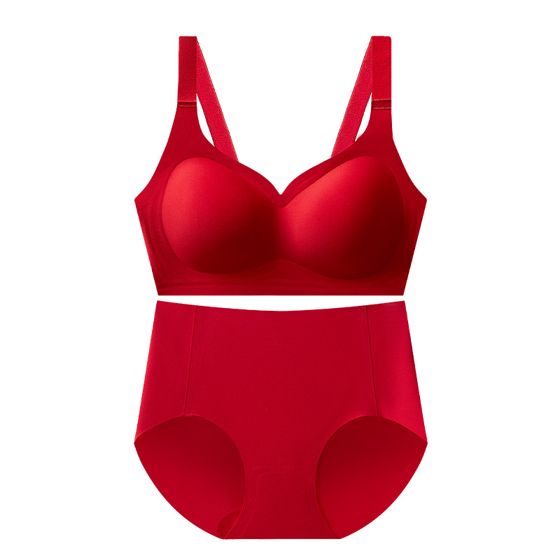 Bright red women's seamless underwear birth year wireless jelly strip bra suit wedding bridal underwear underpants