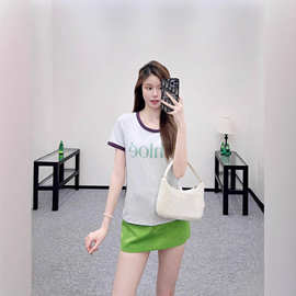南油高品质chl寇家26ss早春螺纹撞色字母立体胶印纯棉短袖T恤女