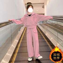 2023秋冬季新款女童卫衣秋冬洋气时髦加绒加厚韩版运动两件套套装