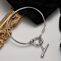 S2026  韓版潮人簡約手作S925純銀手飾女款白金色 手工OT扣手鍊