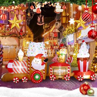Cross-Border Christmas Inflatable Santa Claus Gingerbread Man Driving Train Inflatable Led Light Luminous Decorative Courtyard Ornaments
