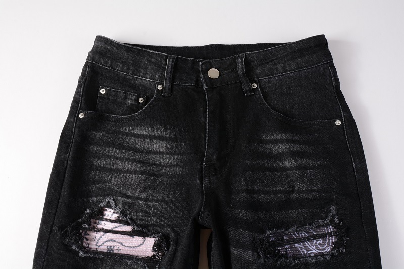 Men's Clothing ins same style cat whisker wrinkled color patchwork hole elastic slim fit skinny jeans jeans_voghion.com