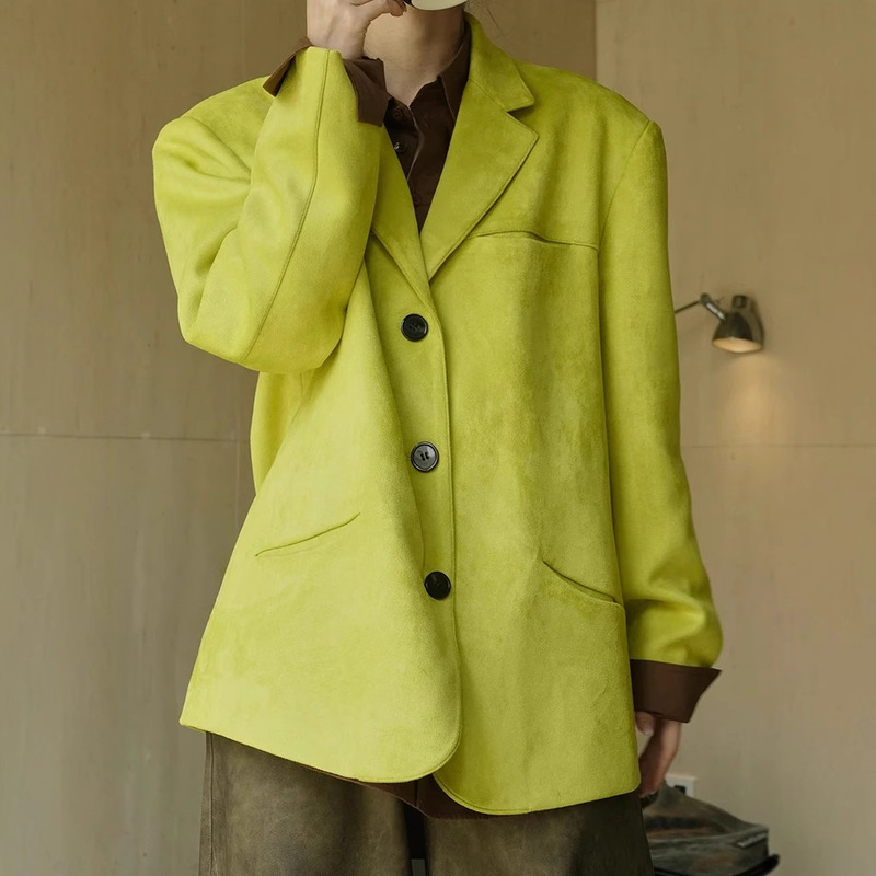 Maillard Vintage Design Sense Suede Curved Small Suit Winter New Loose Casual Single-breasted Jacket for Women