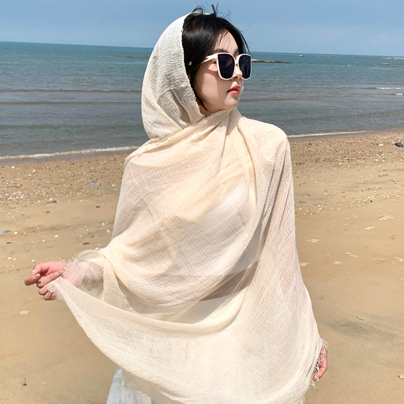 2026 Spring and Autumn New Style Off-White Cotton and Linen Scarf for Women, Summer Thin Korean Version Long Versatile Sunscreen Shawl Scarf