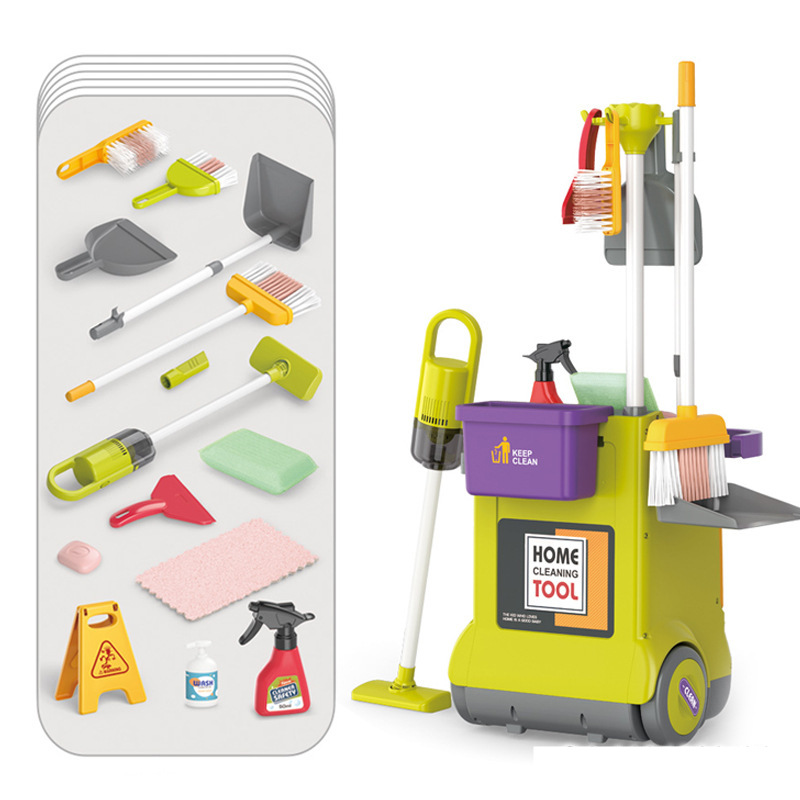 El comercio exterior de los niños herramientas de limpieza de simulación carrito casa aspiradora escoba trapeador traje de limpieza juguetes sanitarios