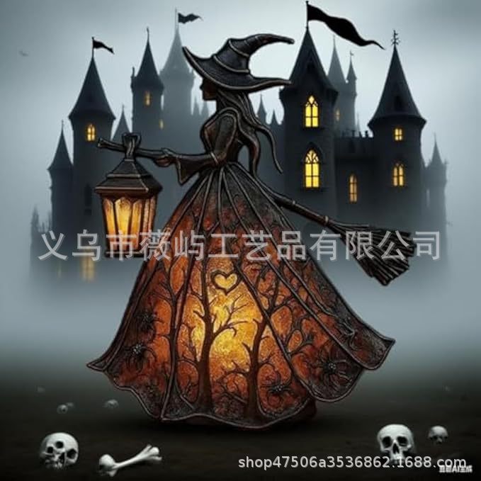 跨境新品Halloween Witch Lamp 哥特式万圣节女巫灯树脂台灯摆件|undefined