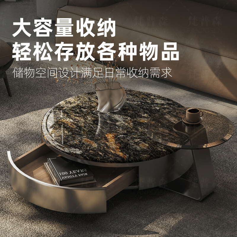 天然大理石茶几批发意式极简轻奢高端客厅正方形圆形简约奢石茶几|undefined