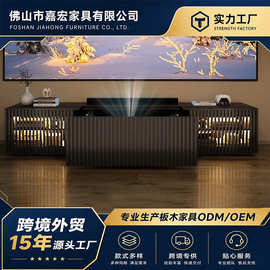 带灯竖条纹板条设计隐藏式储物柜客厅家用柜子现代轻型豪华电视柜