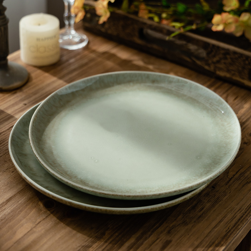 Plato de cerámica estilo retro, plato de cerámica al por mayor, plato redondo, plato casero, platos de espaguetis, platos de platos de platos japoneses