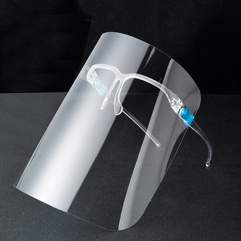 跨境出口眼镜架面罩 防飞沫防疫透明面罩 现货防雾隔离防护面罩