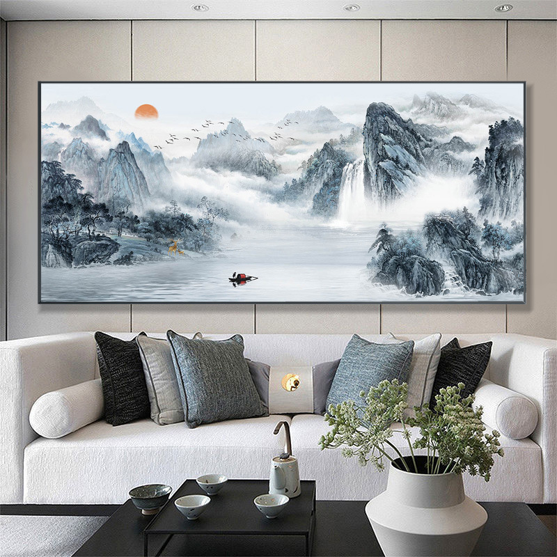 聚宝盆画国画办公室字画中式装饰风景山水客厅挂画沙发背景墙壁画|undefined