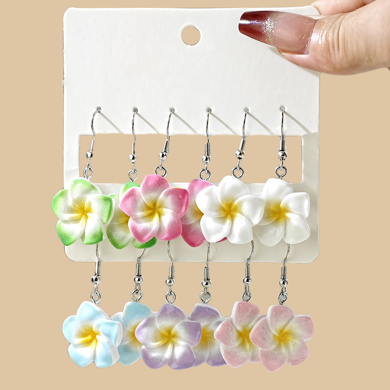 Juego de pendientes de aleación con diseño de flor de cerezo, estilo europeo y americano, superventas transfronterizo, diseño de nicho, con efecto de goteo de aceite y colores vibrantes, venta al por mayor