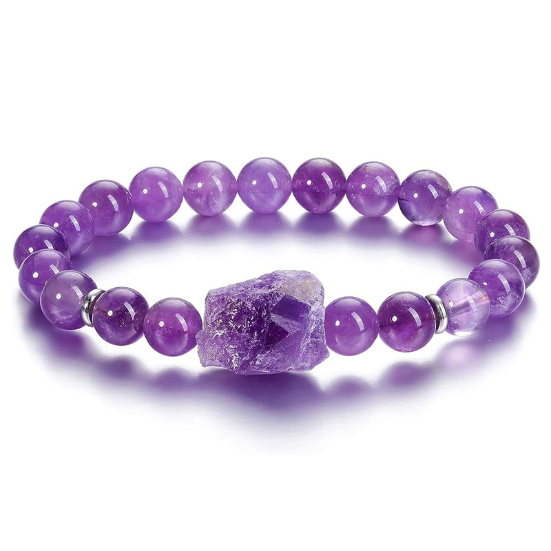 2026 Amazon's New Amethyst Beaded Bracelet with Irregular Amethyst Pendant Energy Healing Bracelet Jewelry