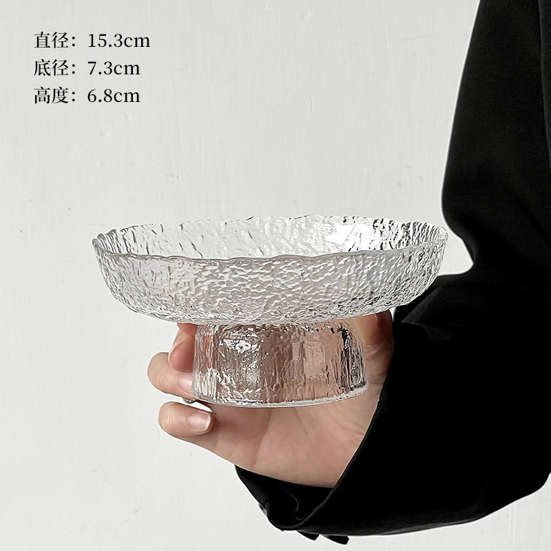 高级感高脚水果盘客厅茶几家用零食摆放盘果盘玻璃干果盘子沙拉盘|undefined