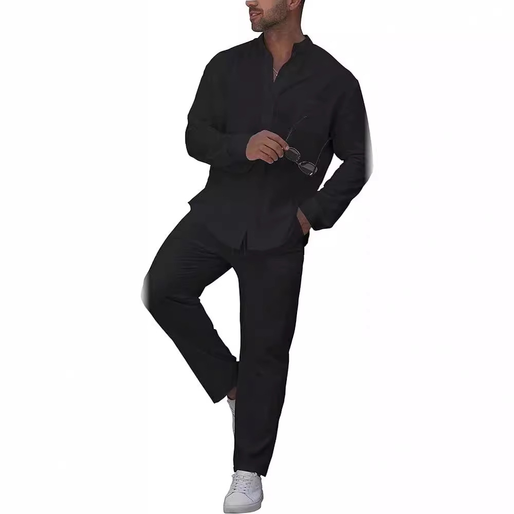 New Men's Trendy Solid Color Versatile Slim Fit Two piece Fashion Casual Sports Set for Men_voghion.com