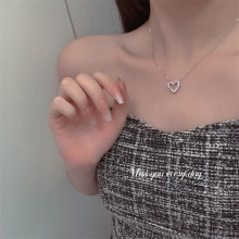 S925纯银正品耳钉项链女气质韩国爱心简约精致两件套抖音小红书款