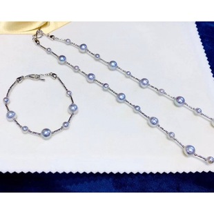 GYMPS Fashion Elegant Grey Pearl Set Size Beads 5-9mm Natural Freshwater Grey Pearl Bracelet Necklace