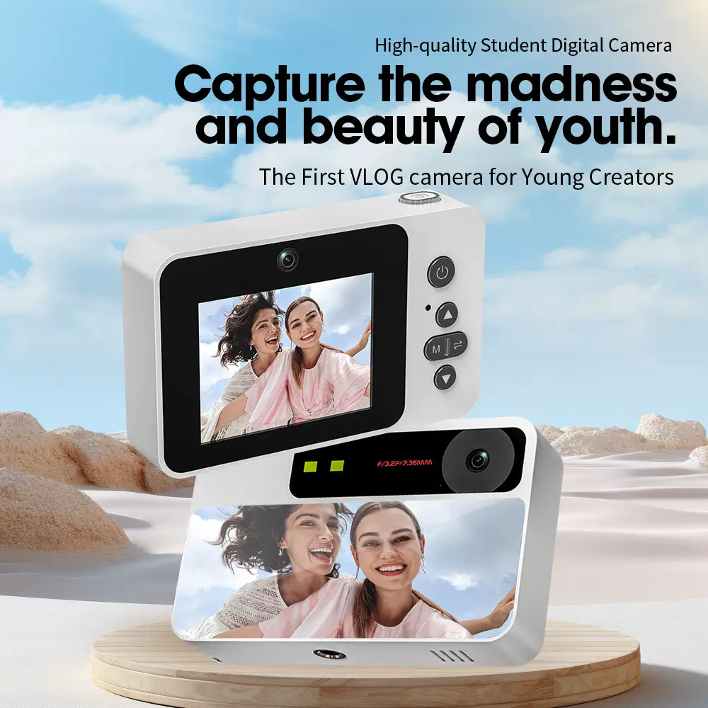 跨境新款自带美妆镜高清数码相机学生迷你口袋相机旅游拍照摄像