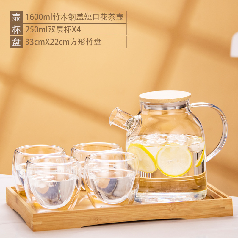 Tetera de vidrio resistente al calor tetera de bambú de gran diámetro olla engrosada tetera de flores y hierba tetera de gran capacidad hervidor de agua fría tetera hirviendo