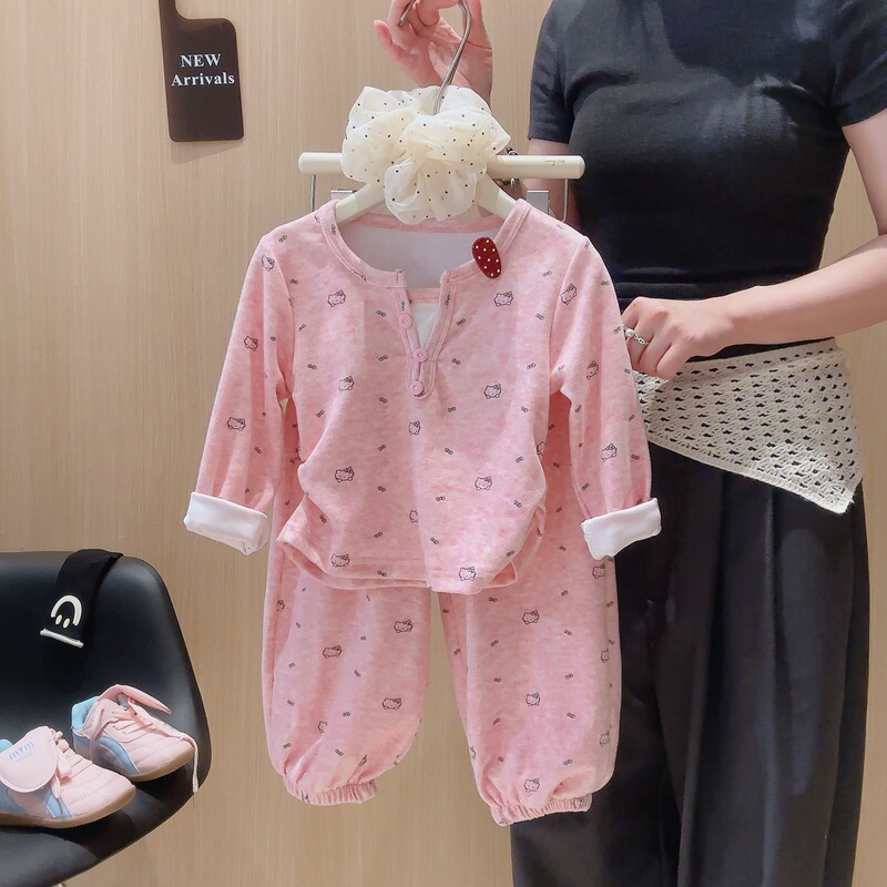 女童秋款卫衣套装宝宝可爱假两件休闲印花套装儿童卡通蝴蝶结|undefined