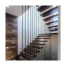 简约风格木质悬浮梯 钢木发光踏步 木质悬空楼梯