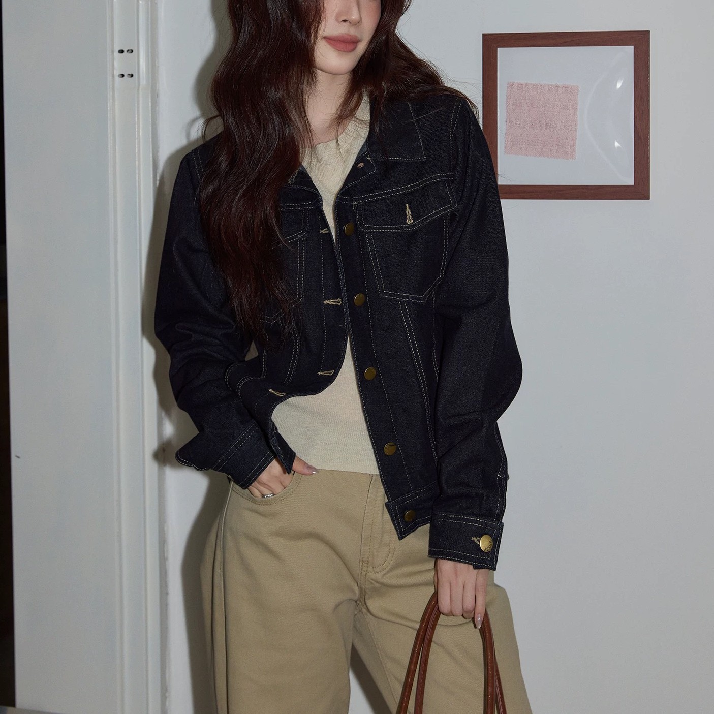 Chaochao - Designer Black Denim Jacket for Women, Autumn 2026, High-End Style, Loose Fit, Casual Long-Sleeved Outerwear