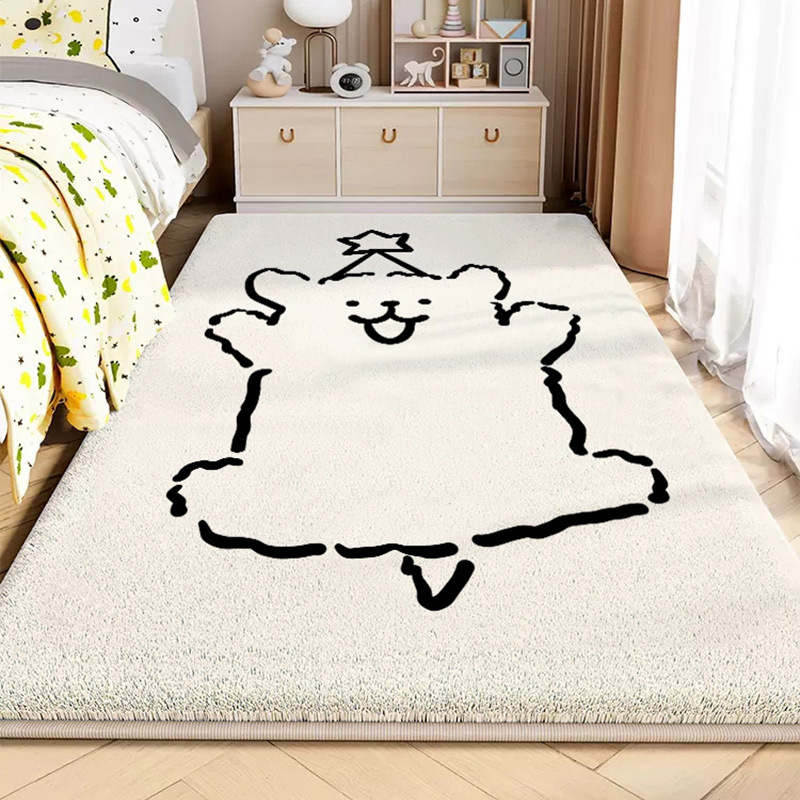 卡通動物仿羊絨地毯房間長條免打理耐磨地毯可睡可坐臥室床邊毯
