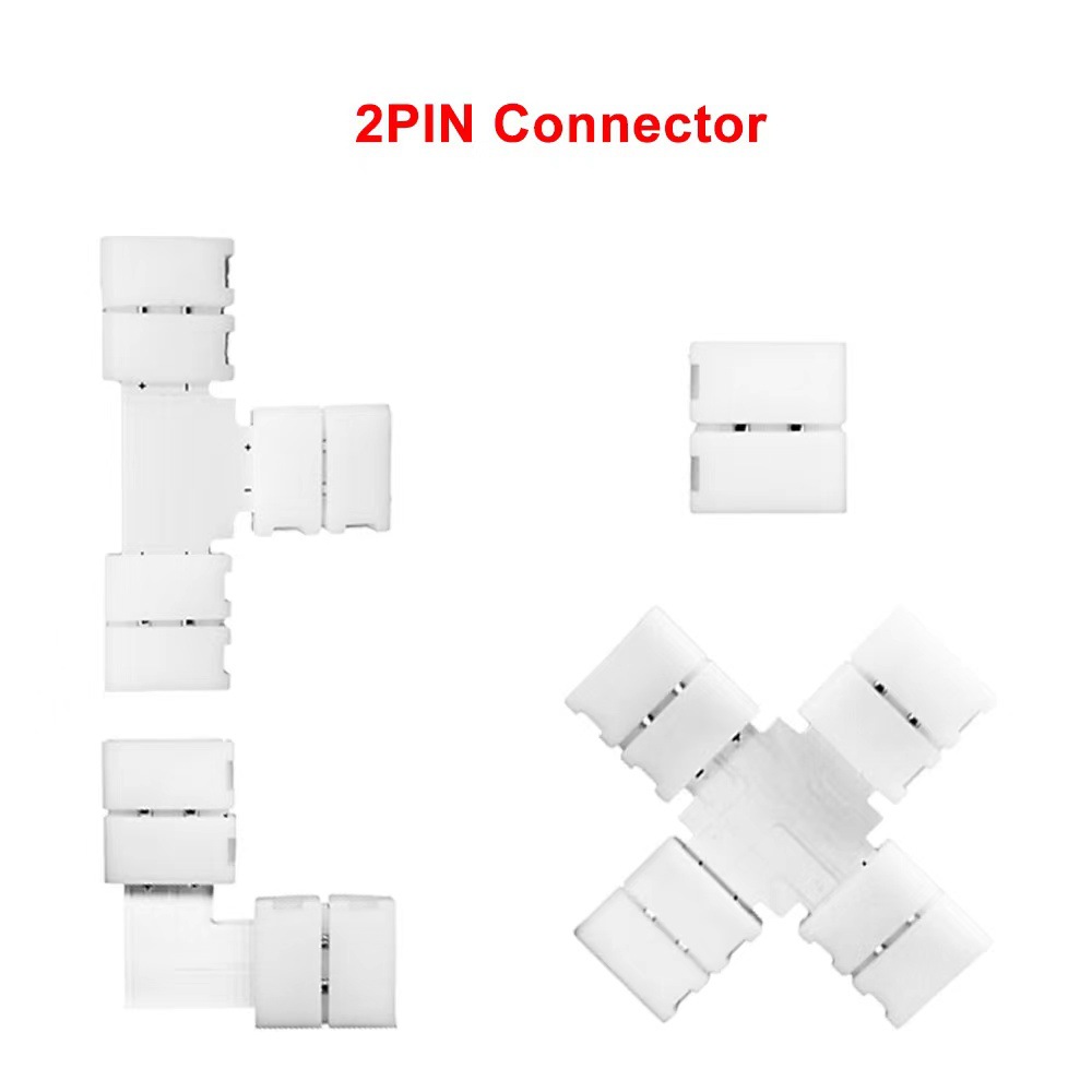 2PIN 8MM LED灯带免焊卡扣L型转角x/T连接器10mm裸板灯条中间对接