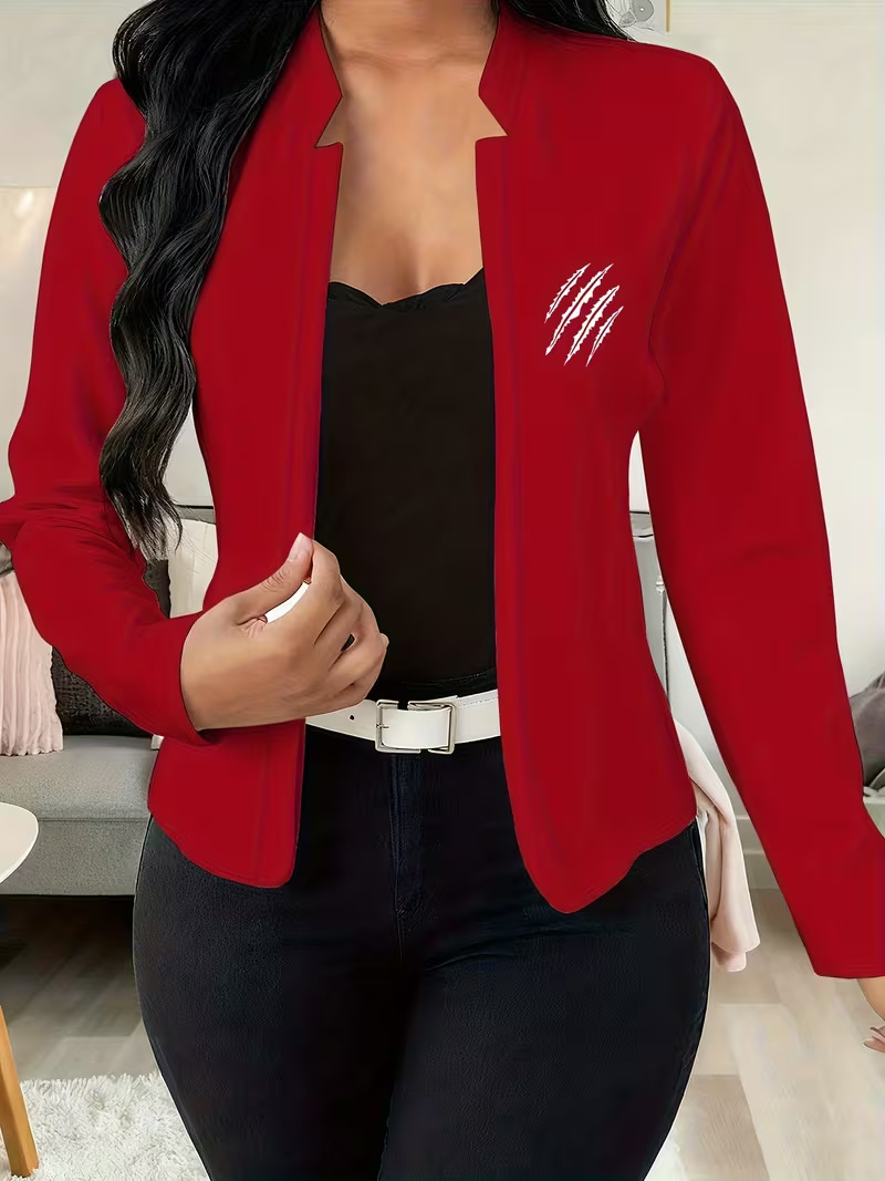 Women's Slim Fit Long Sleeve Cardigan Blazer European American Style Casual Autumn Fashion Print Coat 9001_ecoleips.com
