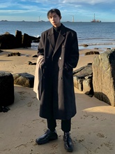 黑色中长款毛呢大衣男2024新款春秋季棉外套感英伦风呢子风衣