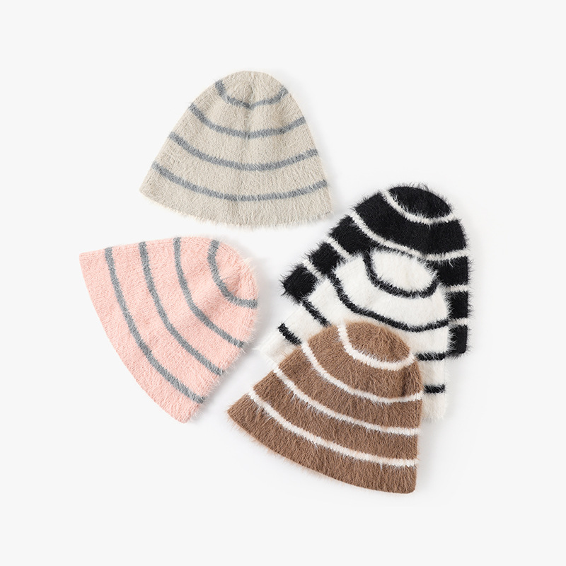 Otoño e Invierno nuevo sombrero de punto para niños grandes cálido a prueba de frío de moda sombrero de pescador a rayas jacquard cuenca sombrero en stock lote