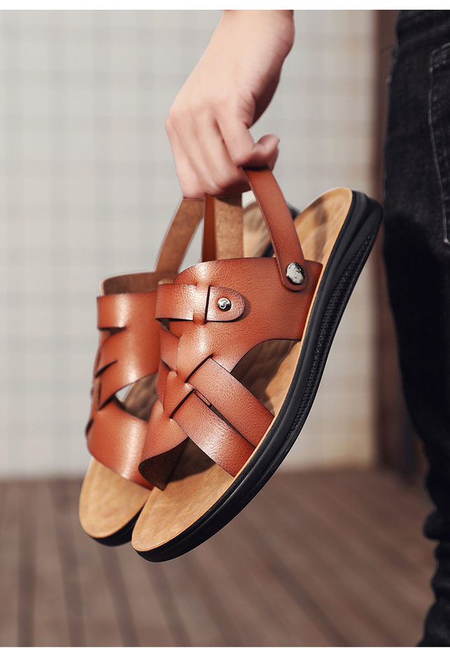 Dép sandal nam quai ngang hở ngón đế mềm thoáng khí chống trơn trượt cỡ lớn — Nâu Đen, vàng nâu chi tiết 15