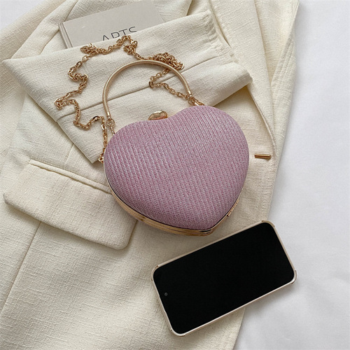 2024新款包包精致心形小众口红包亮晶晶链条包单肩斜挎ins手提包