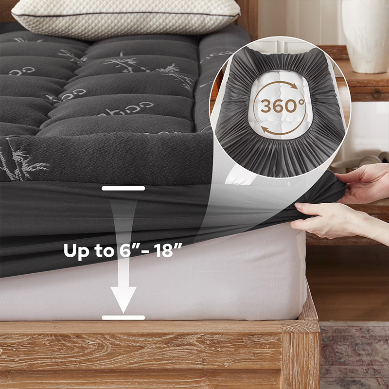In-stock cross-border black bamboo fiber fitted sheet protector for hotels, guesthouses, and home comfort