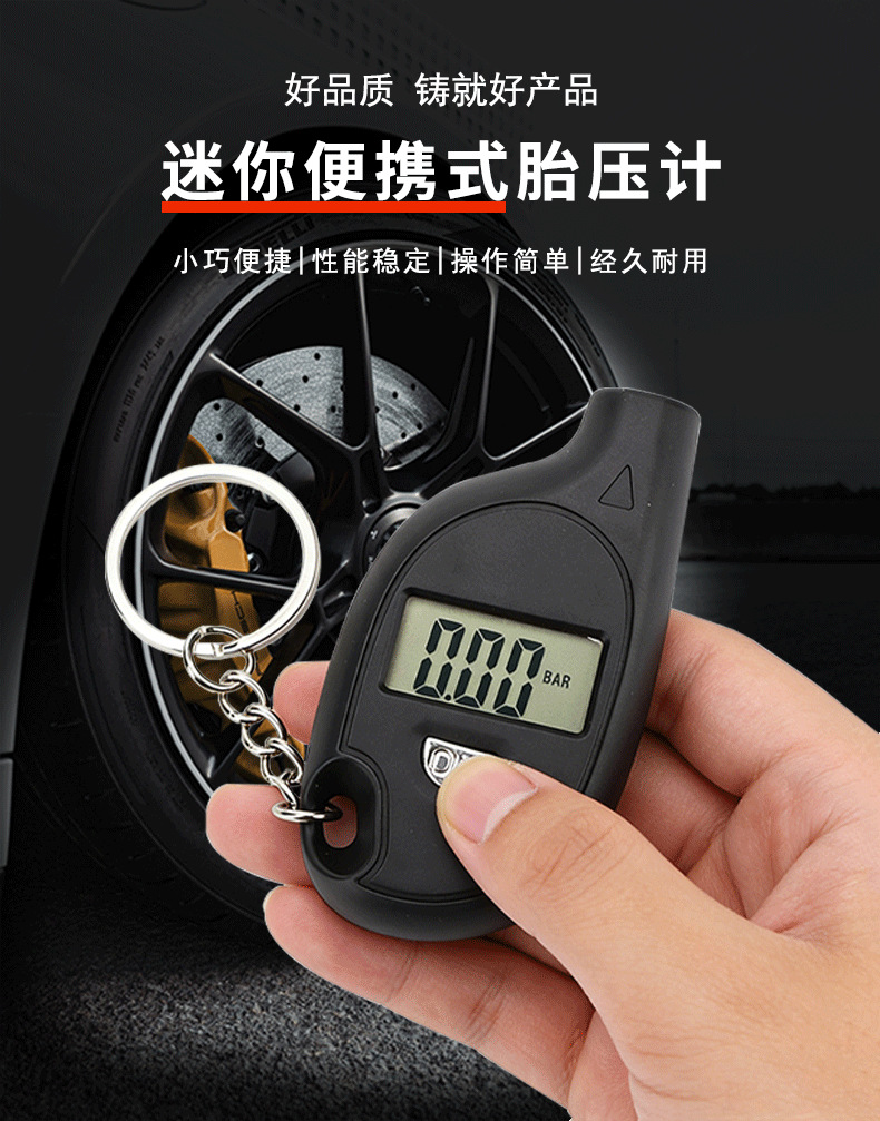 Cross-Border High-Precision Mini Digital Tire Pressure Gauge Keychain Barometer Tire Pressure Monitoring Device for Automobiles and Motorcycles