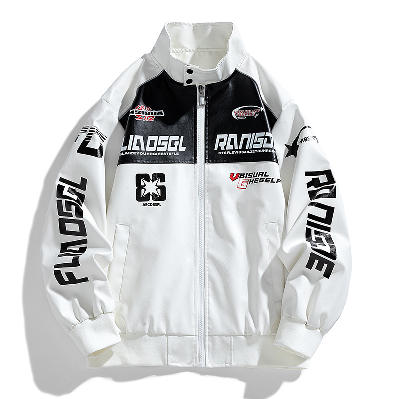 Amazon americano piloto chaqueta PU chaqueta de moda hombre cuello de béisbol bordado chaqueta de cuello vertical chaqueta de locomotora