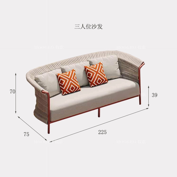 Casual sofá al aire libre tejido de cuerda de cáñamo mesa de té sofá patio al aire libre impermeable moderno sofá mesa de té