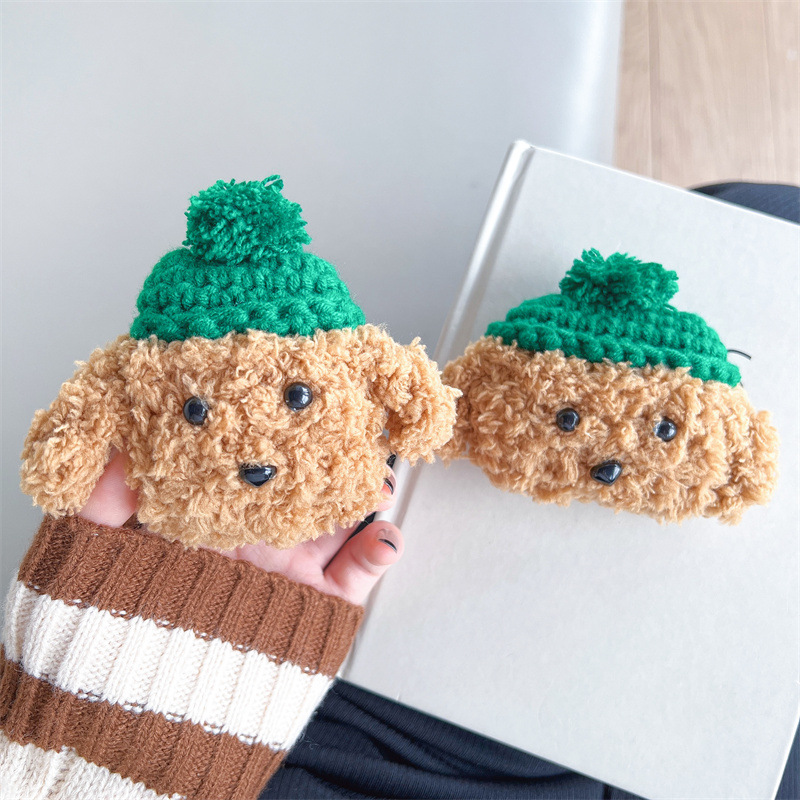 秋冬日韓毛絨綠帽泰迪狗蘋果AirPods1/2藍牙耳機pro保護套3適用軟