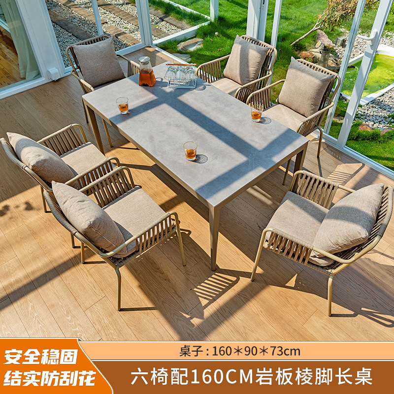 Al Aire Libre mesa y silla patio anticorrosión de madera jardín al aire libre cafetería al aire libre de madera de plástico tabla larga combinación fábrica de Ventas Directas