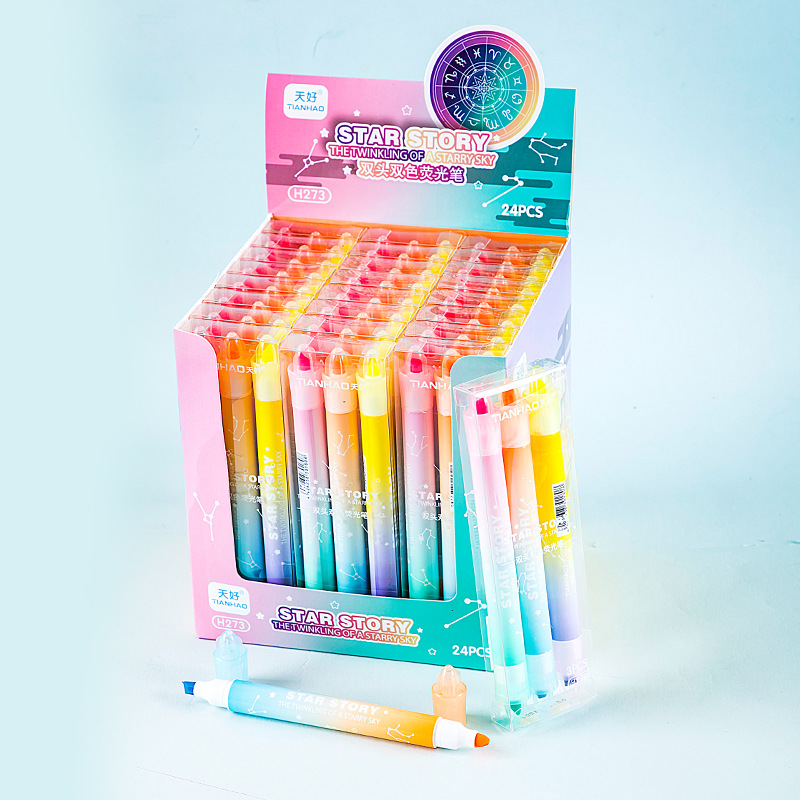 H273-3 PCs pluma fluorescente de dos colores de doble cabeza pluma de marcado de estudiante pluma de cuenta de mano que marca la pluma de marcado incorrecto que cubre el color que no cubre las palabras