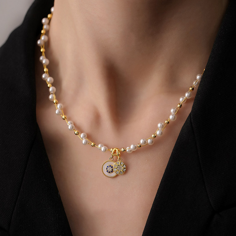 18K Real Gold Electroplated Zircon Star Pearl Necklace, Light Luxury, High-End, Elegant Clavicle Chain, Versatile and Fashionable Accessory