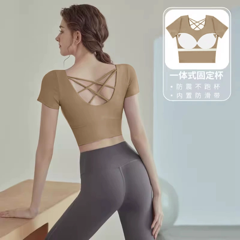 Йога-майка для спорта без бренда — Crop с Bust removable cups, дышащий тренировочный комплект