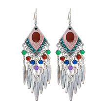 波西米亚几何叶子耳环个性复古长款流苏耳坠苗银耳饰热卖现货批发