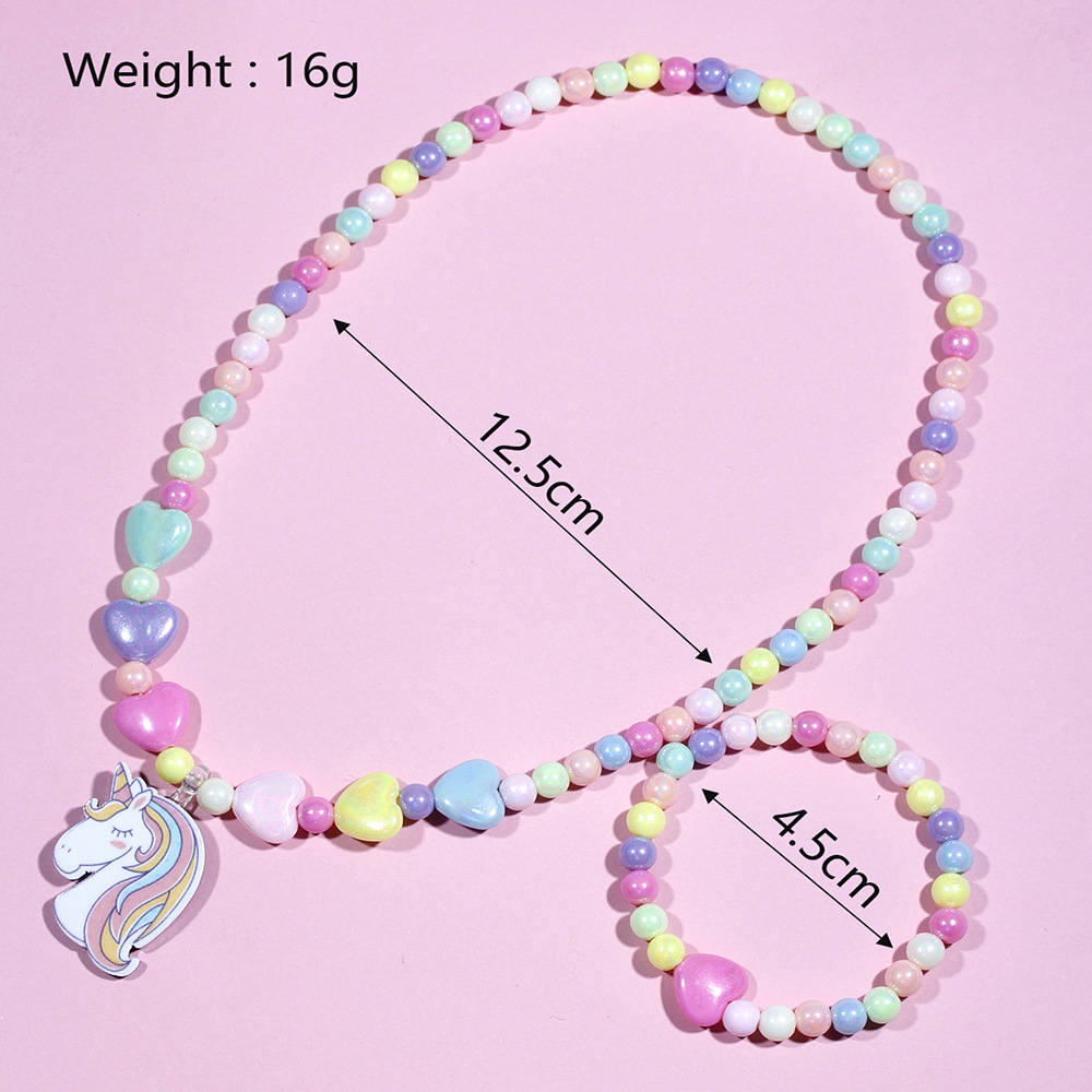 Unicorn decor Color Acrylic Handmade Beaded Bracelet Necklace Set